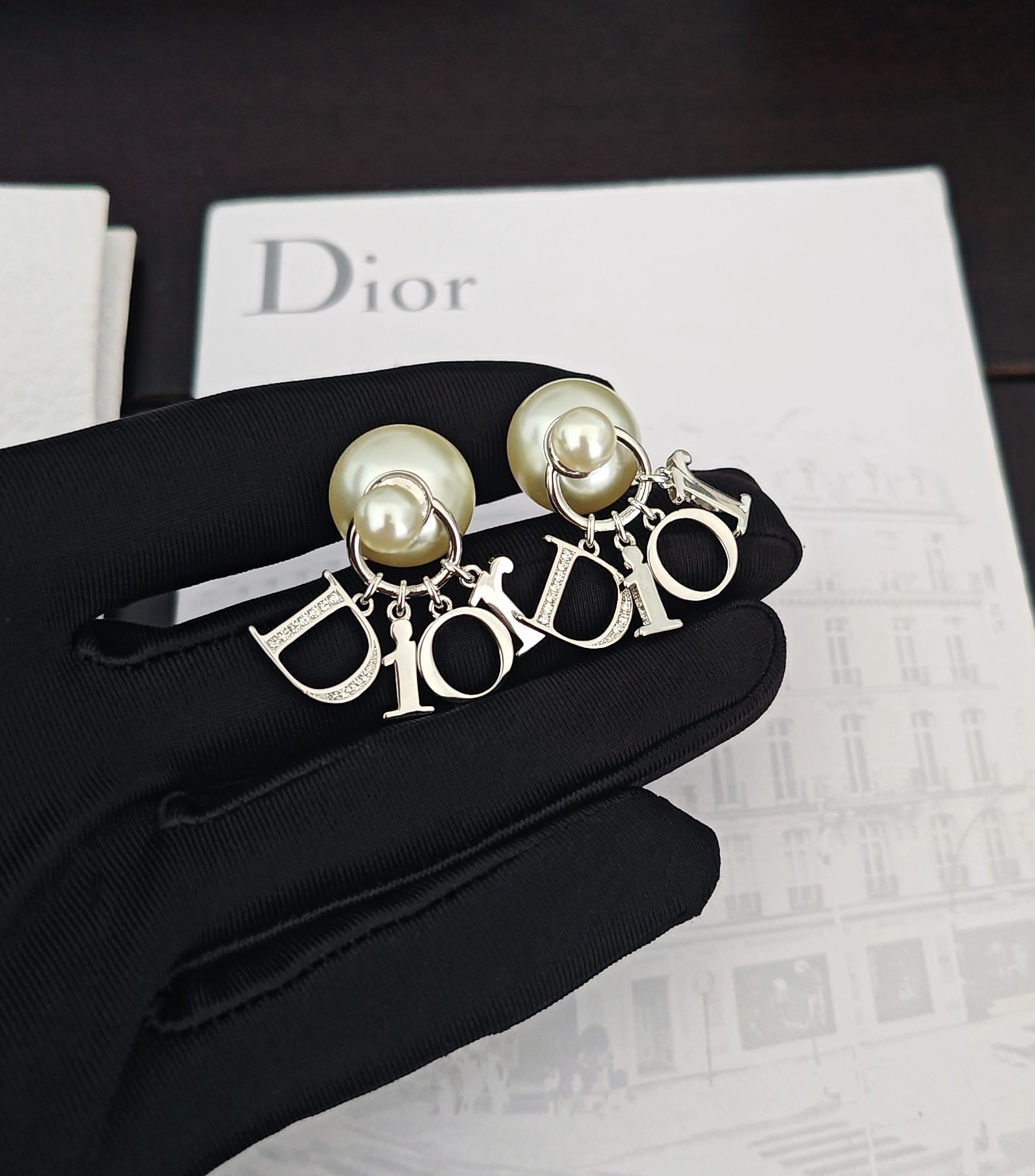 Dior Inspired Platinum Pearl D Letter Tassel Earrings ZP Brass Luxury Design - Image 2