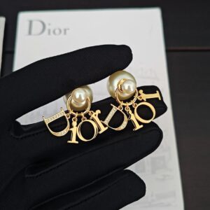 Dior Inspired Gold Pearl D Letter Tassel Earrings ZP Brass Luxury Design