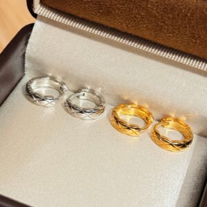 Coco Series CNC Narrow Diamond-Pattern Earrings Classic Smooth Luxury Hoops