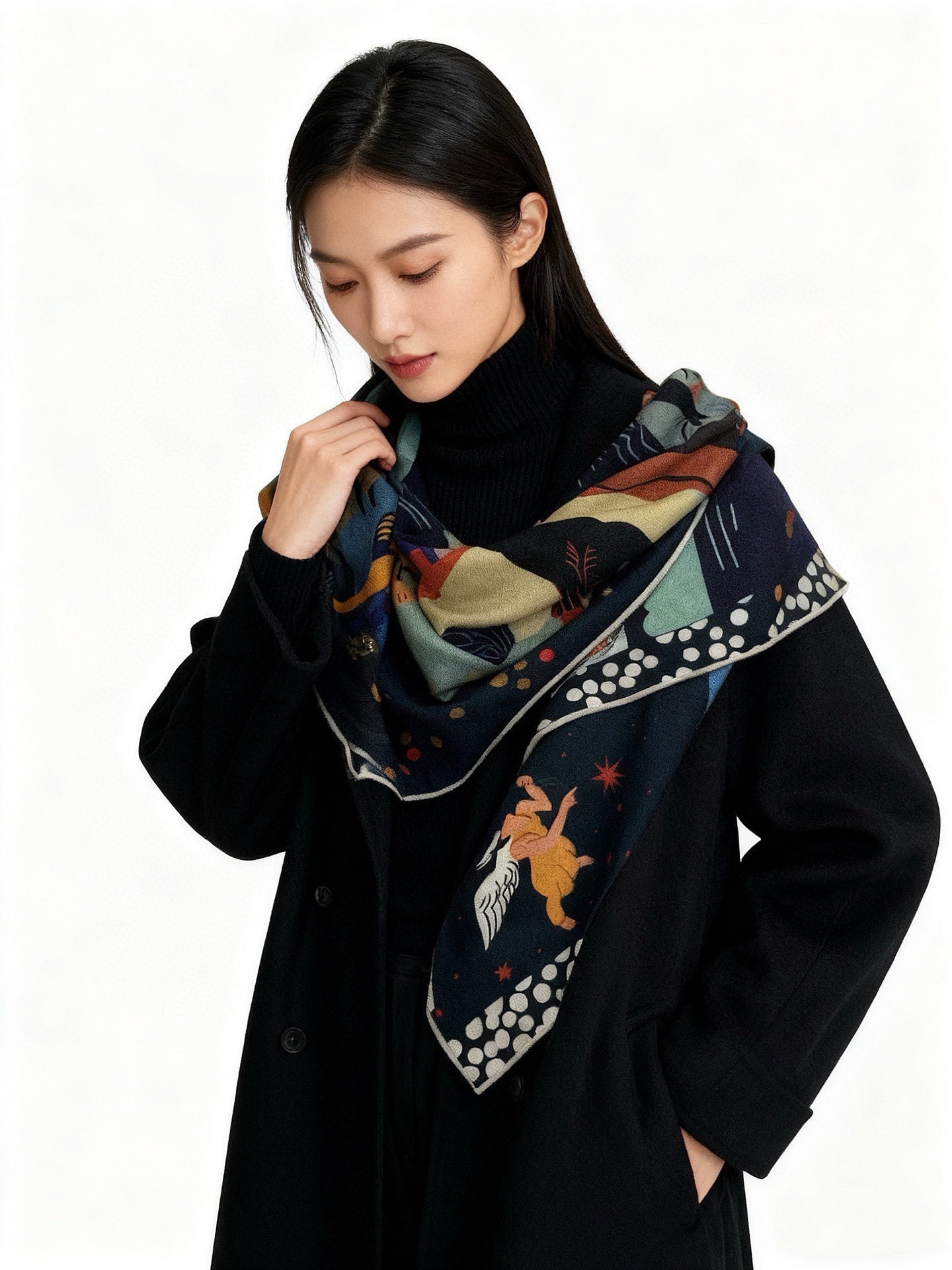 New Arrival 140cm Velvet Square Scarf Double Sided Same Color Premium Cashmere Silk Blend