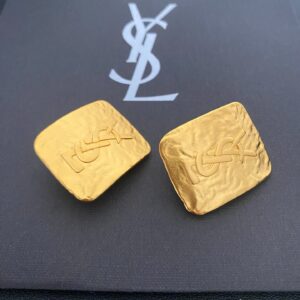 Saint Laurent-Inspired Medieval Geometric Square Earrings with Ear Pins & Clips