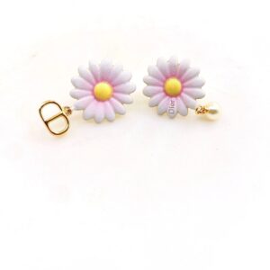 Pink Flower Asymmetrical Earrings ZP Brass Elegant Design