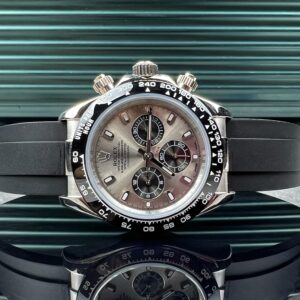 Luxury Chronograph Style Automatic Watch – 40.5mm Stainless Steel Sapphire Glass Sports Watch with Rubber Strap
