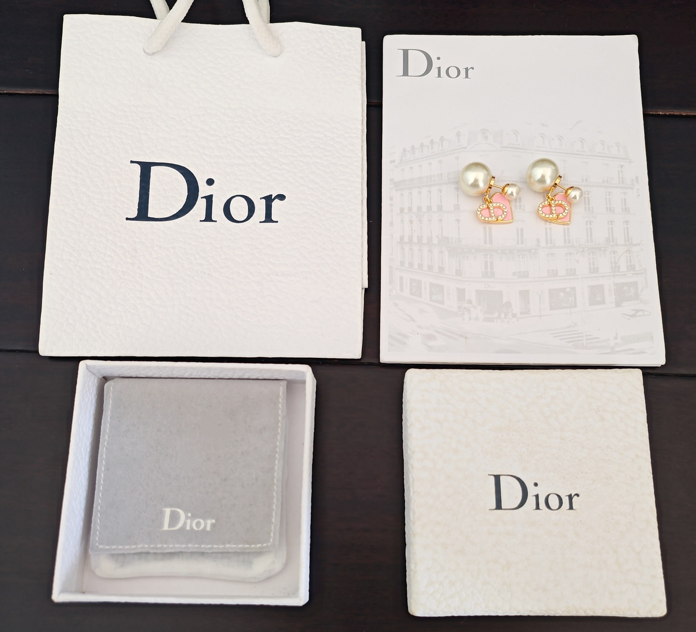Dior Inspired Pink Heart Pearl Earrings ZP Brass Elegant Design - Image 3