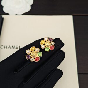 Chanel Style Gold Diamond Pearl Earrings ZP Brass Elegant Luxury Design
