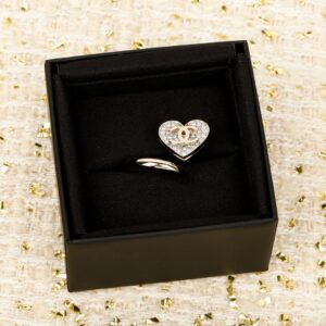 Two-Tone Heart Full Diamond Ring Luxury Sparkling Statement Band (Bulk Available)