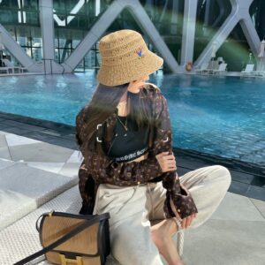 Luxury Solid Color Hollow-Out Fisherman Hat for Women – 2026 Spring/Summer Travel Sun Protection Face-Shaping Bucket Hat