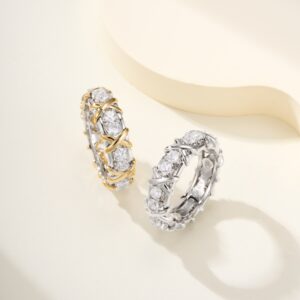 Upgraded White Material 16-Stone Ring Premium Sparkling Slim Band (Sizes 5–9)