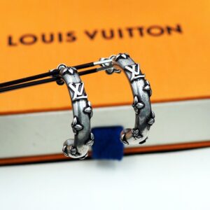 LV Inspired Whisper Hoop Earrings Monogram Carved Elegant Design