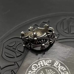 Chrome Hearts High-Reproduction Cross Flower Ring Premium Gothic Silver Statement Band