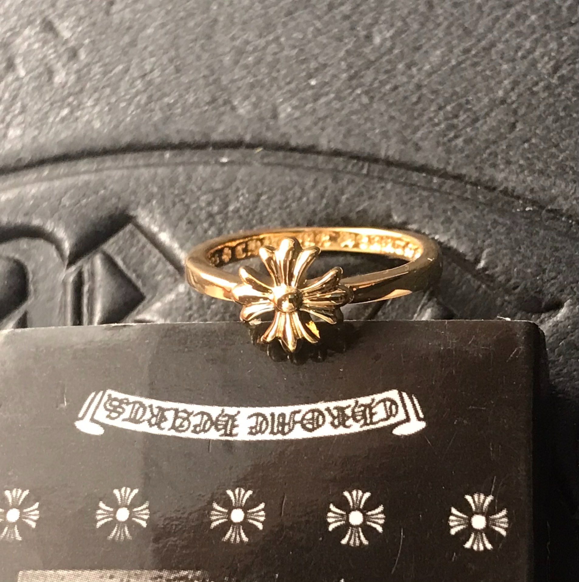 Chrome Hearts-Inspired 22K Gold Square Cross Flower Ring High-Quality Luxury Mini Statement Band - Image 5