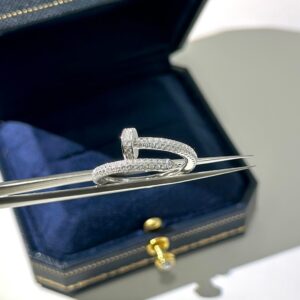 Cartier-Inspired Full Diamond Nail Ring High-End White Gold-Plated Luxury Statement Band