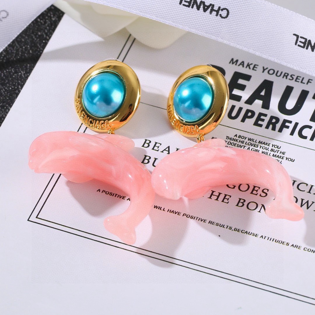 Balenciaga Dolphin Earrings 18K Gold Plated Brass Avant-Garde Design