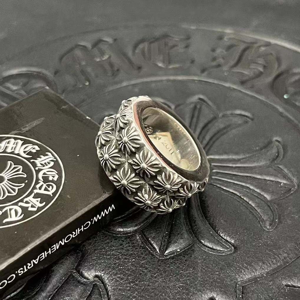 Chrome Hearts High-End Cross Flower Ring Premium Gothic Silver Luxury Band