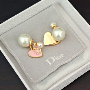Dior Inspired Pink Heart Pearl Earrings ZP Brass Elegant Design
