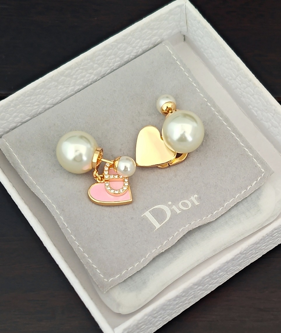 Dior Inspired Pink Heart Pearl Earrings ZP Brass Elegant Design