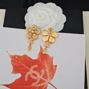 Chanel Inspired Gold Flower Earrings ZP Brass Elegant Design