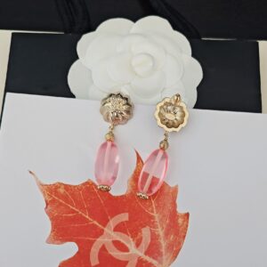 Chanel Inspired Pink Resin Earrings ZP Brass Elegant Design