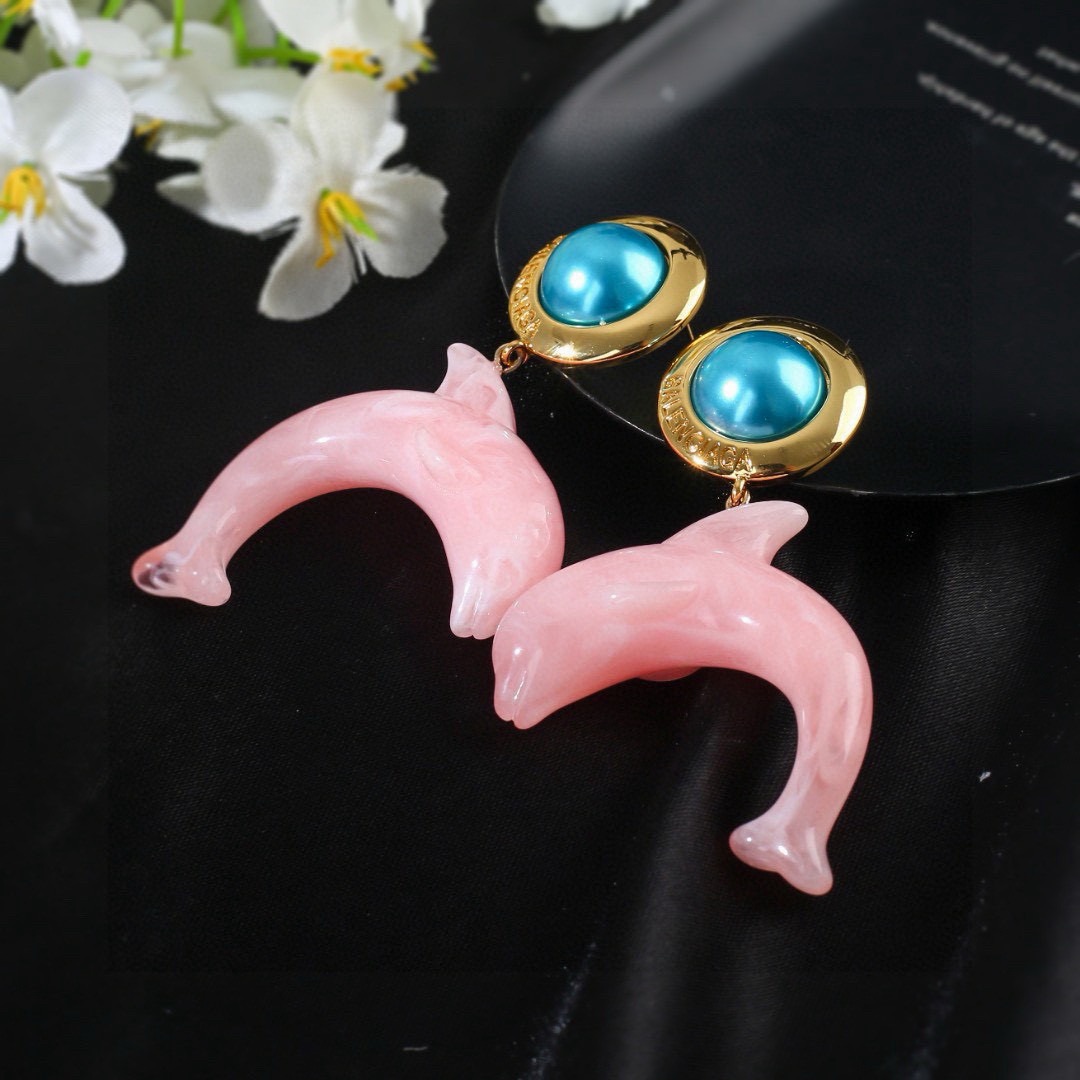 Balenciaga Dolphin Earrings 18K Gold Plated Brass Avant-Garde Design - Image 4