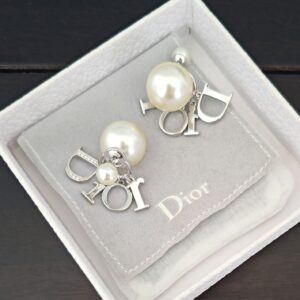 Dior Inspired Platinum Pearl D Letter Tassel Earrings ZP Brass Luxury Design