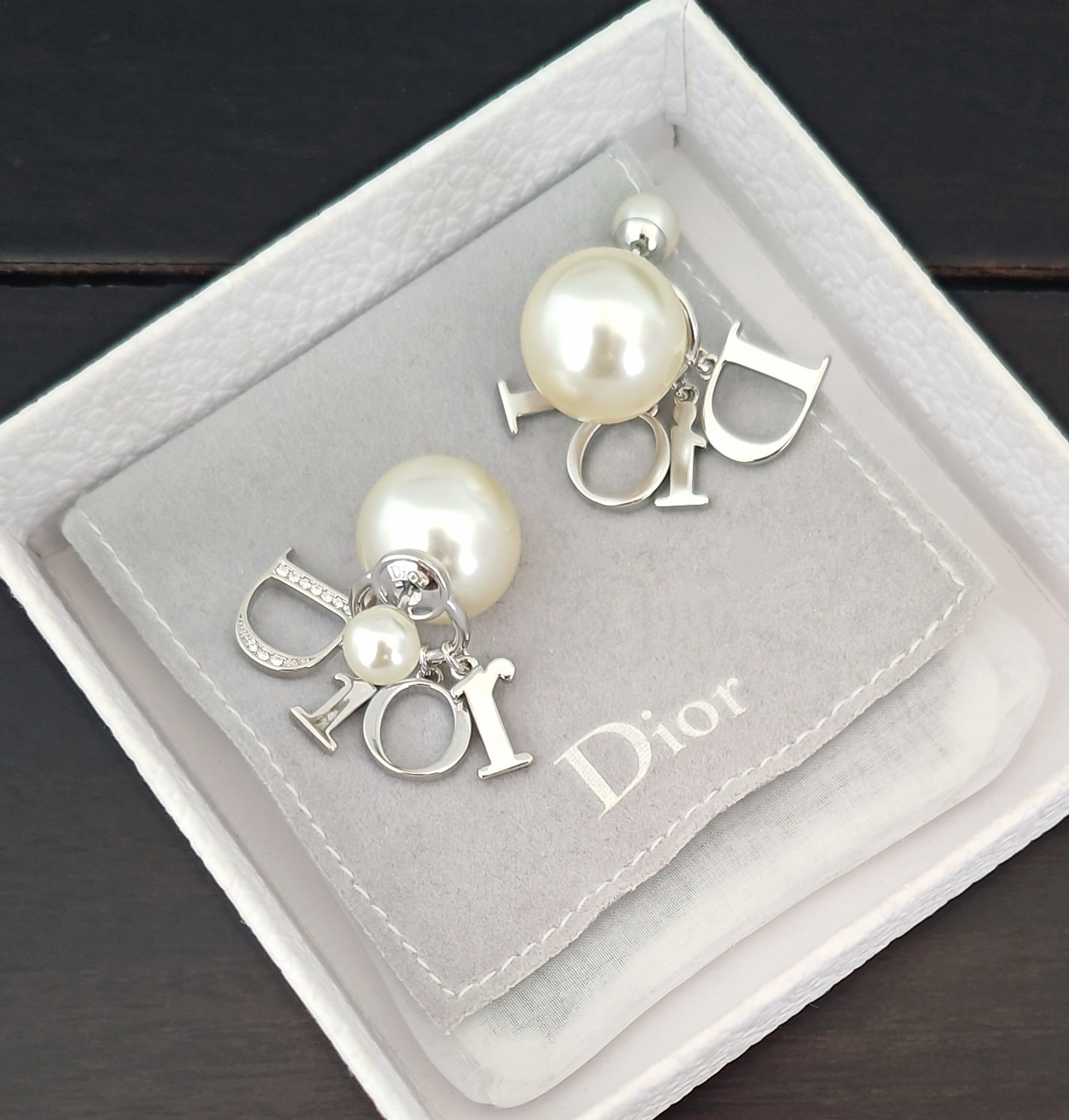 Dior Inspired Platinum Pearl D Letter Tassel Earrings ZP Brass Luxury Design - Image 4