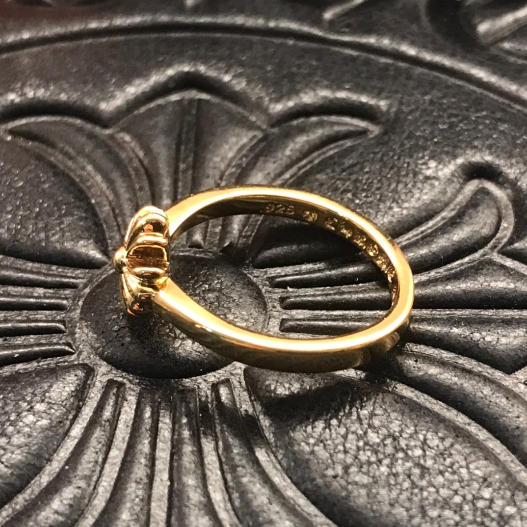 Chrome Hearts-Inspired 22K Gold Square Cross Flower Ring High-Quality Luxury Mini Statement Band - Image 2