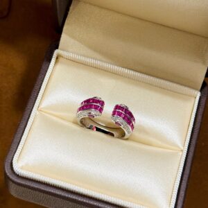 Independent Designer Ladder-Style Ruby Square Diamond Open Ring – Luxury Adjustable Statement Piece