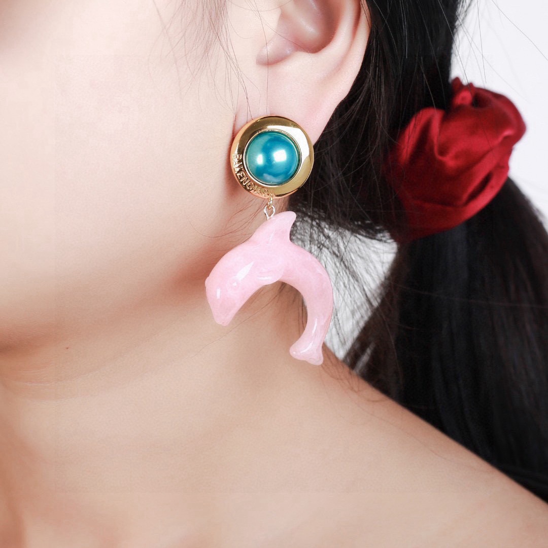 Balenciaga Dolphin Earrings 18K Gold Plated Brass Avant-Garde Design - Image 6