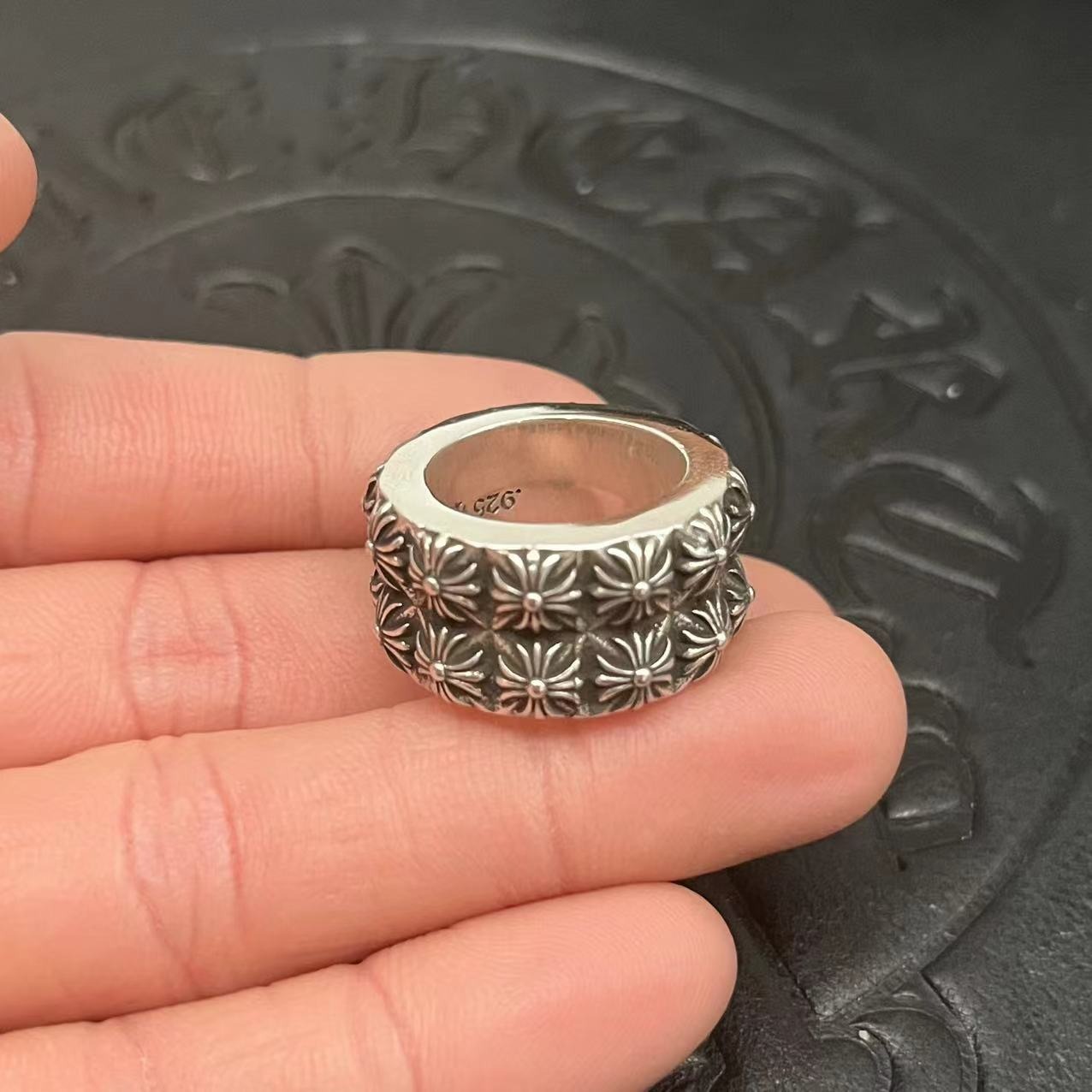 Chrome Hearts High-End Cross Flower Ring Premium Gothic Silver Luxury Band - Image 4