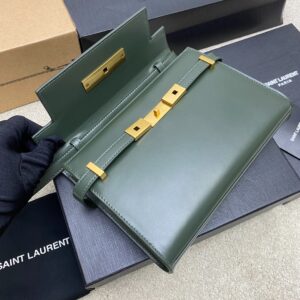 Toothpick Textured Leather Bag Green with Antique Gold Hardware