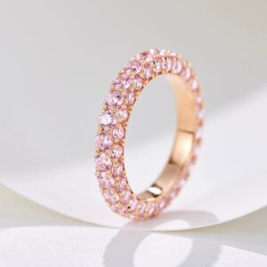 T-Brand Super Sparkly Pink Diamond Ring Three-Row Luxury Statement Band