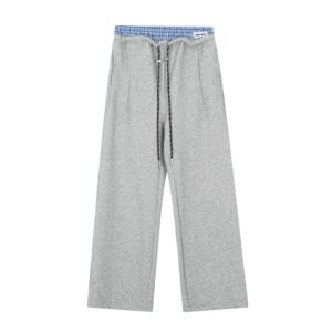 Miu Miu Style M5810 Four Season Loop Cotton Sweatpants Fake Two Piece Waist Premium Drawstring Trousers
