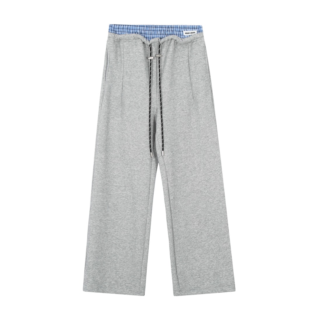 Miu Miu Style M5810 Four Season Loop Cotton Sweatpants Fake Two Piece Waist Premium Drawstring Trousers