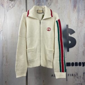 Gucci GU918 Christmas Green Red Wool Ribbon Cardigan Premium Knit Coat