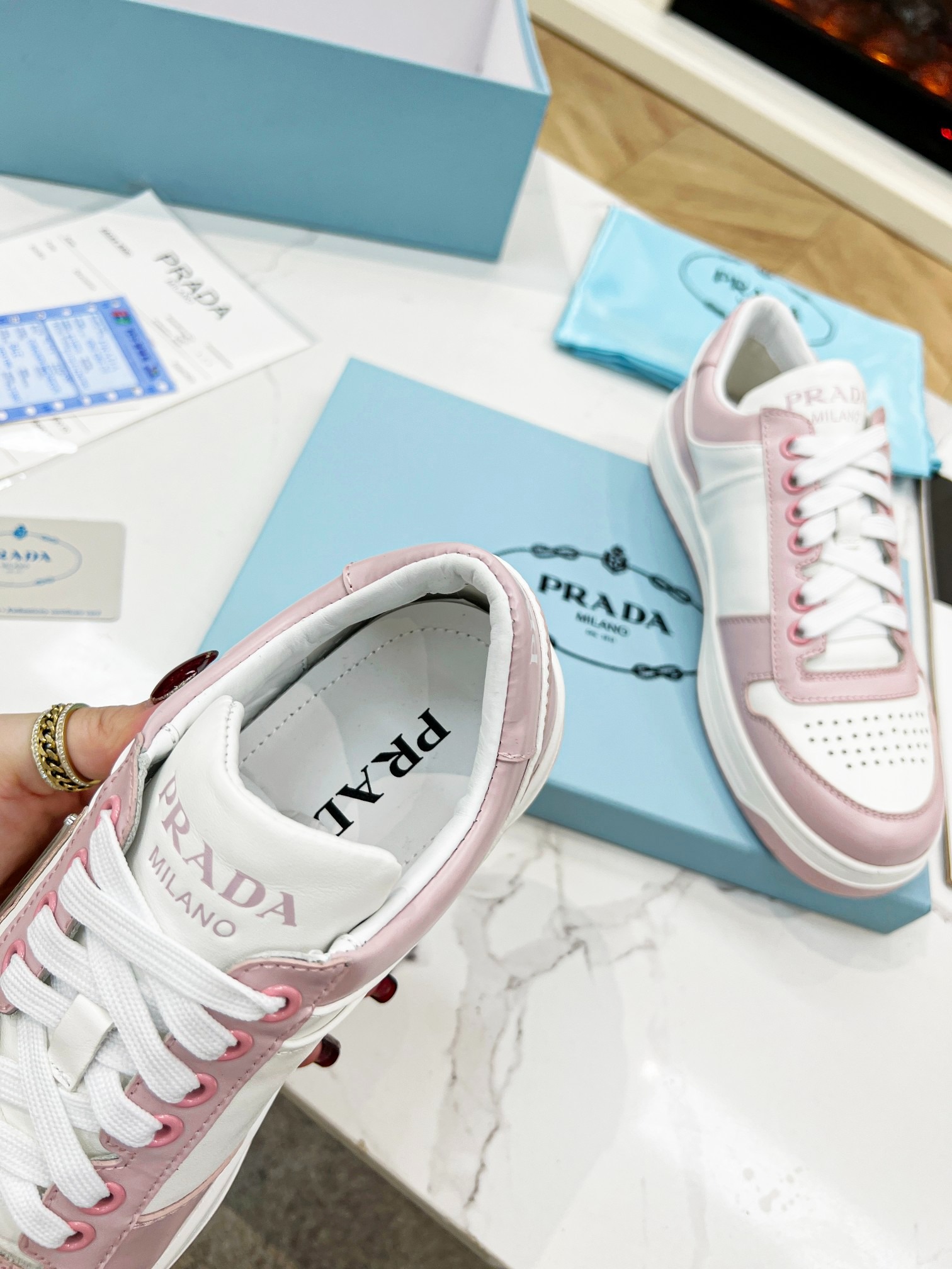 PRADA 2023 Couple Edition Premium Cowhide Leather Sneakers Top Version Luxury Shoes - Image 5