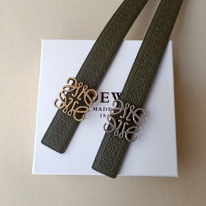 LOEWE Anagram Embossed Leather Belt – Olive Green Edition