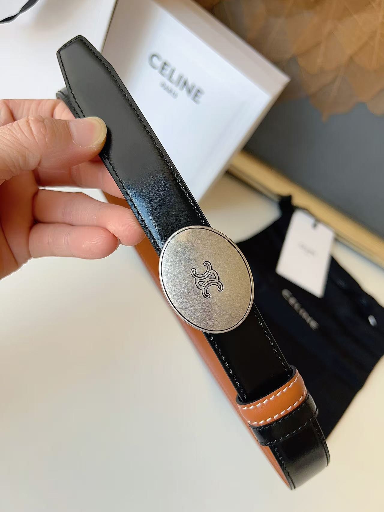 CELINE Arc de Triomphe Oval Buckle Belt Premium Leather Luxury Belt