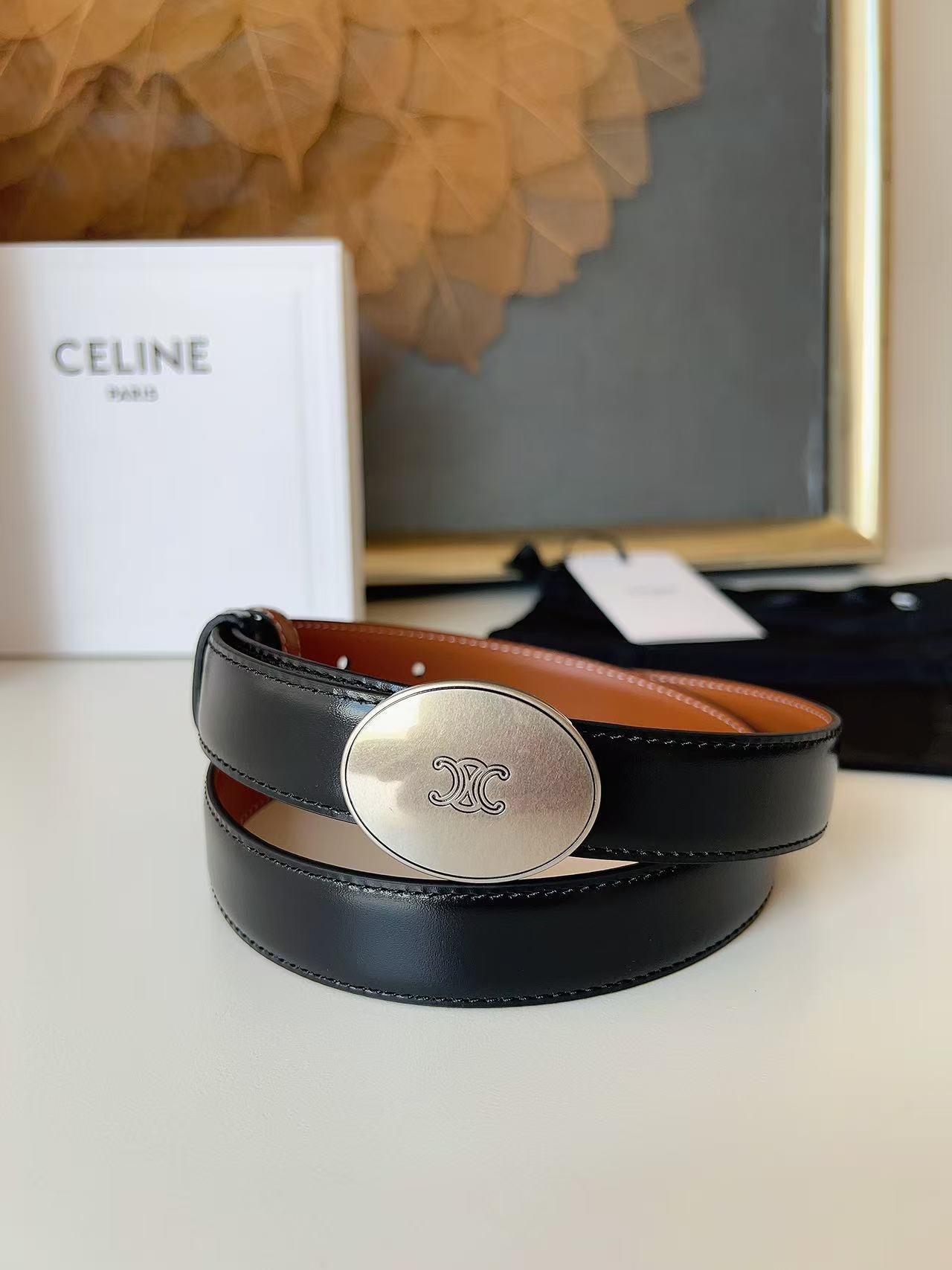 CELINE Arc de Triomphe Oval Buckle Belt Premium Leather Luxury Belt - Image 4