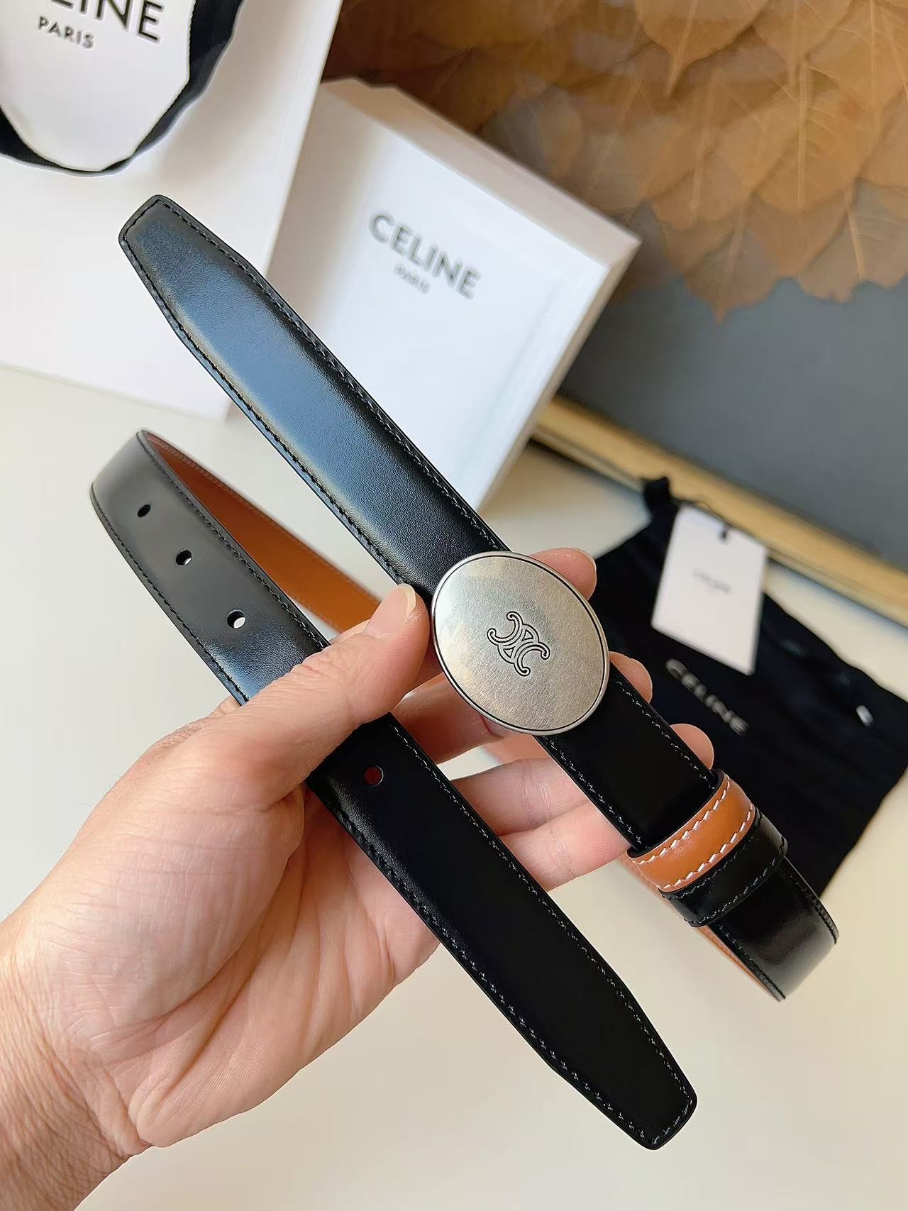 CELINE Arc de Triomphe Oval Buckle Belt Premium Leather Luxury Belt - Image 5