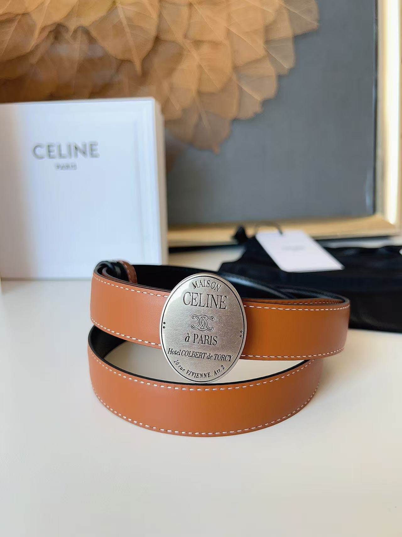 CELINE Arc de Triomphe Oval Buckle Belt Luxury Designer Leather Belt - Image 5