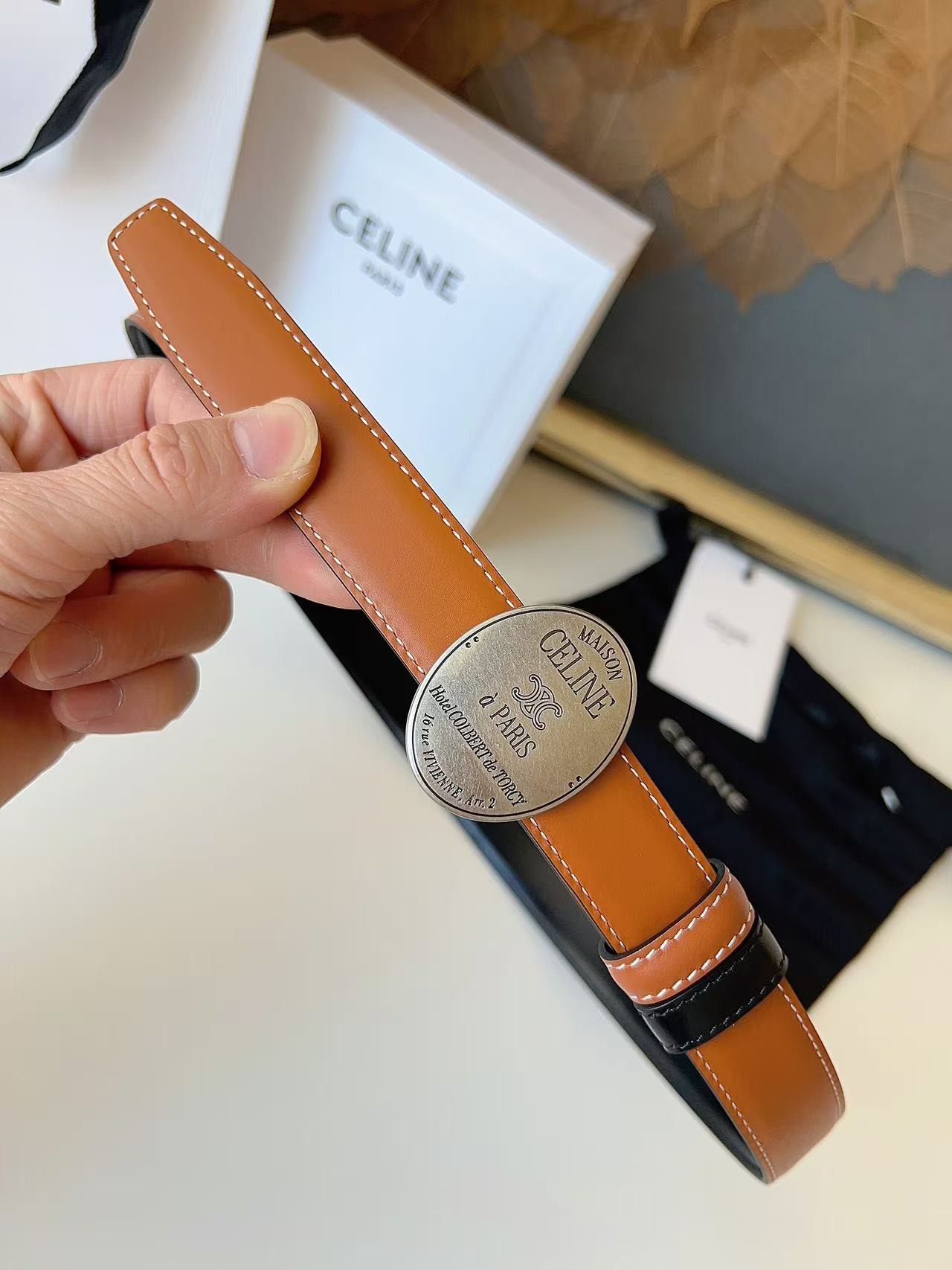 CELINE Arc de Triomphe Oval Buckle Belt Luxury Designer Leather Belt