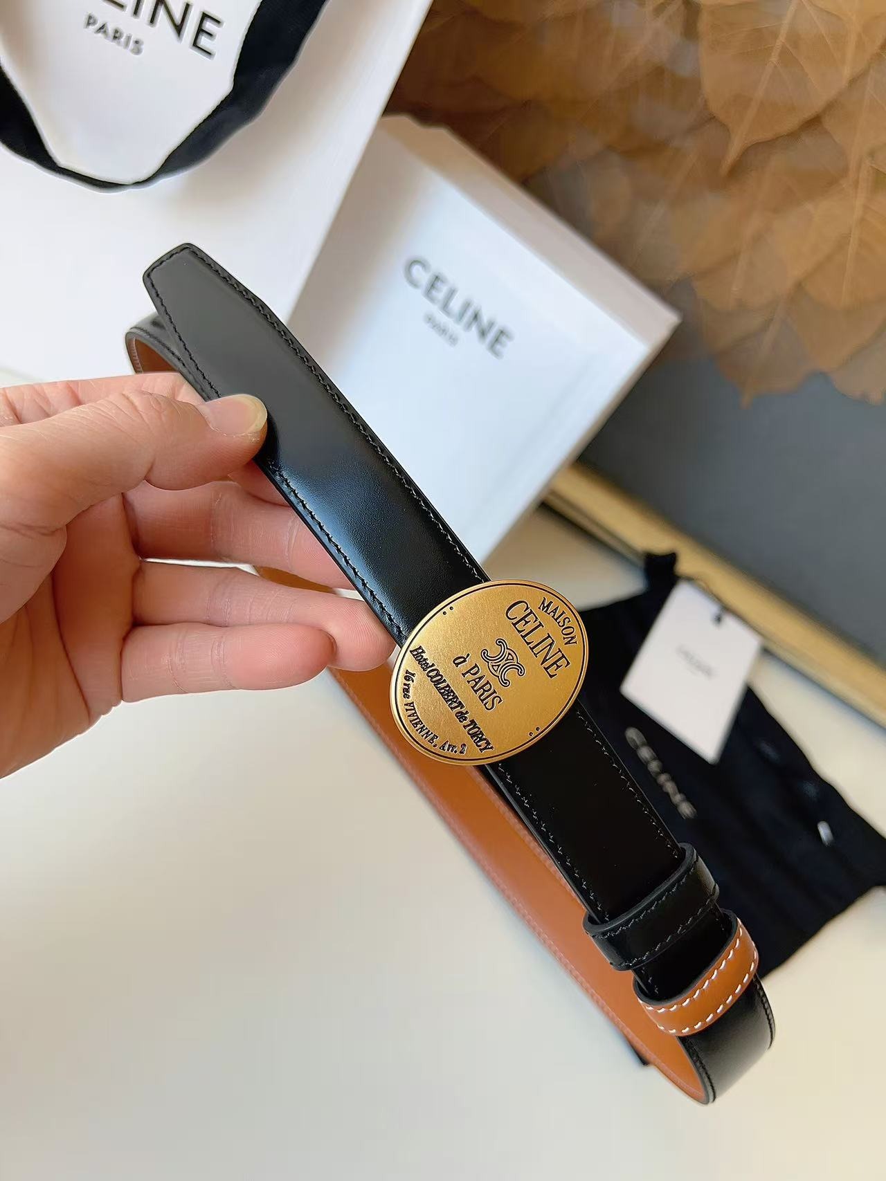 CELINE Arc de Triomphe Oval Buckle Belt Premium Luxury Leather Belt