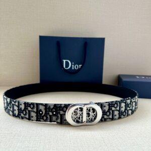 DIOR Oblique Jacquard Belt with Silver CD Oval Buckle