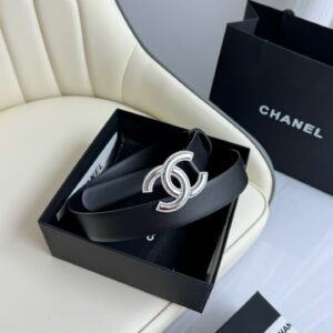 Chanel CC Crystal Buckle Leather Belt Silver Edition