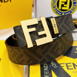FENDI FF Monogram Gold Buckle Leather Belt for Men