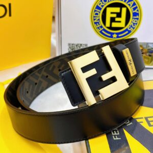 FENDI FF Gold Buckle Reversible Leather Belt for Men