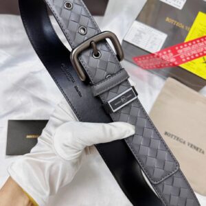 Bottega Veneta Intrecciato Leather Belt Gunmetal Pin Buckle Luxury Men's Belt