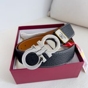 FERRAGAMO Original Hook Buckle Leather Belt Pure Copper Classic Edition