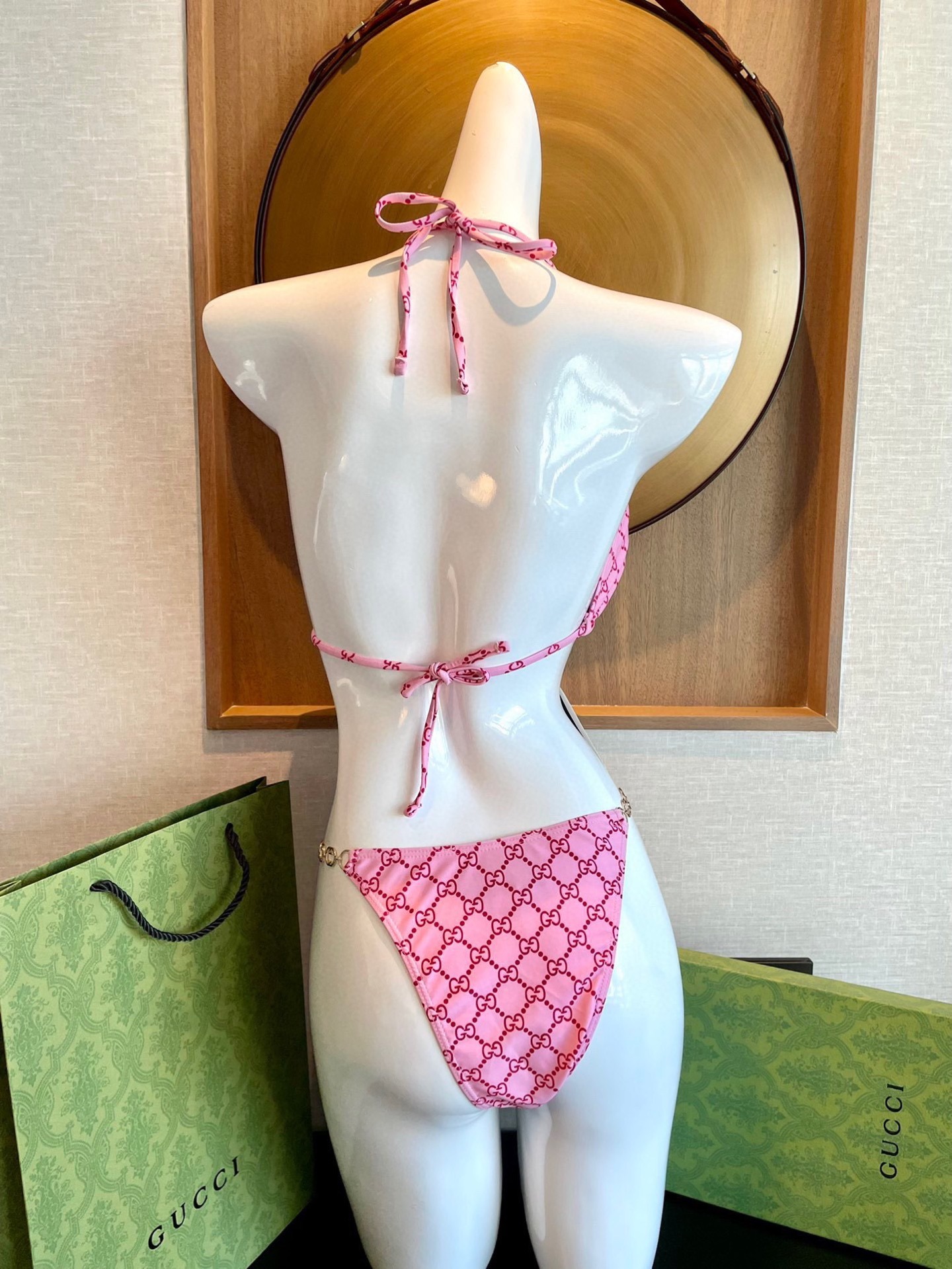 Gucci Inspired Double G Logo Print Halter Bikini Two-Piece Set - Image 2