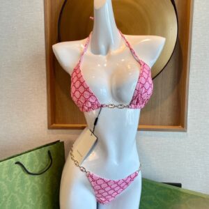 Gucci Inspired Double G Logo Print Halter Bikini Two-Piece Set